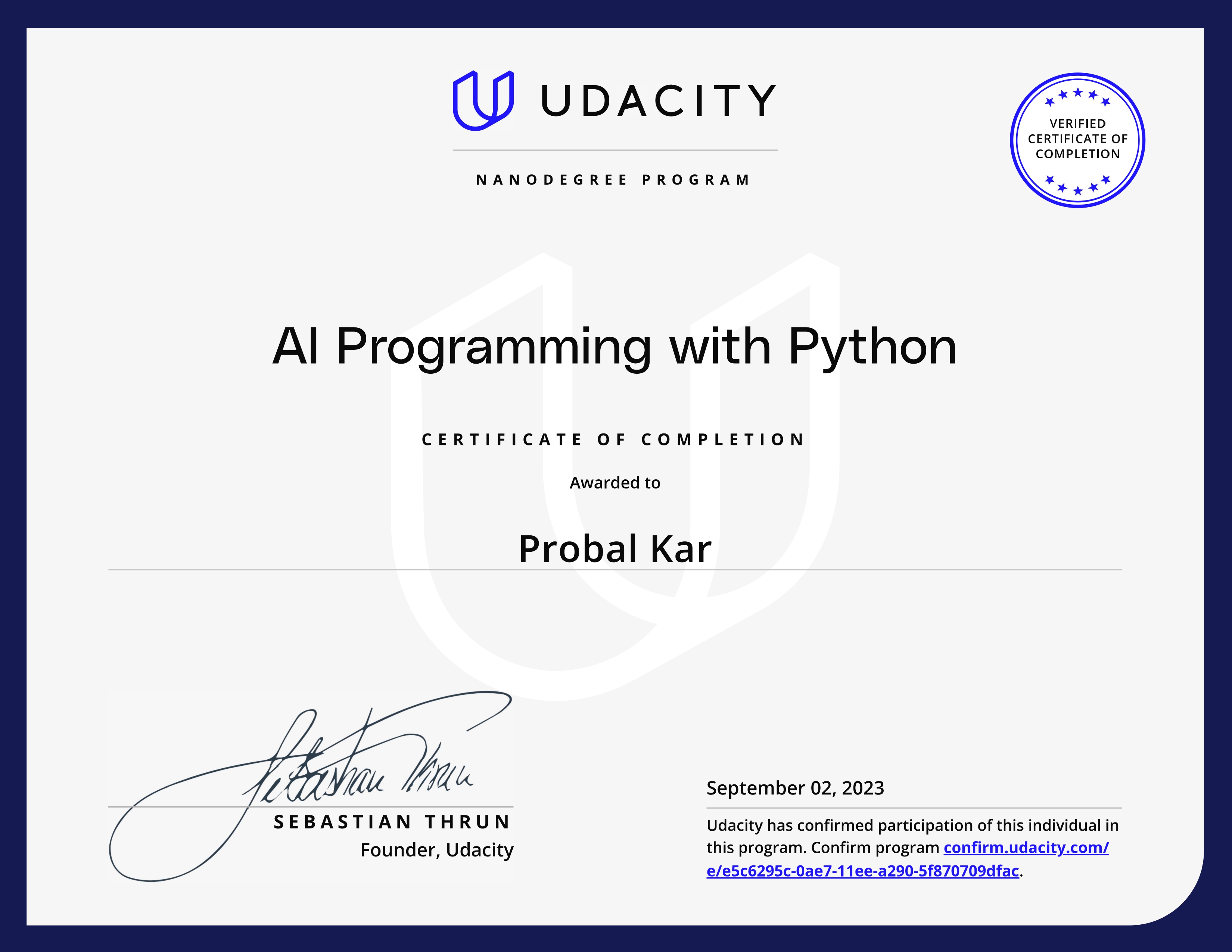 AI Programming with Python Nanodegree [Udacity]